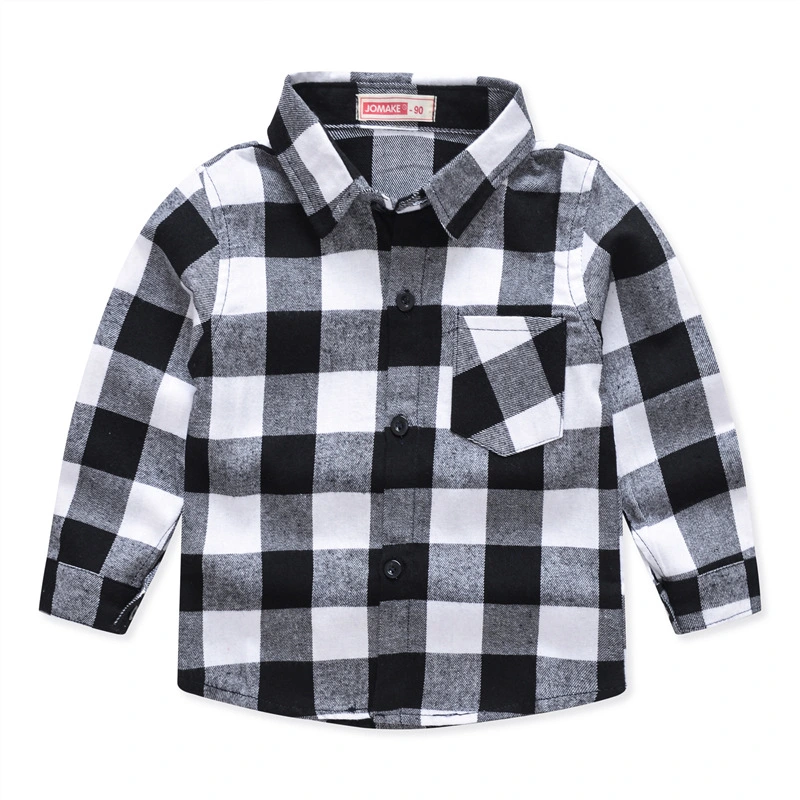 European And American Boys' Plaid Shirt Brushed