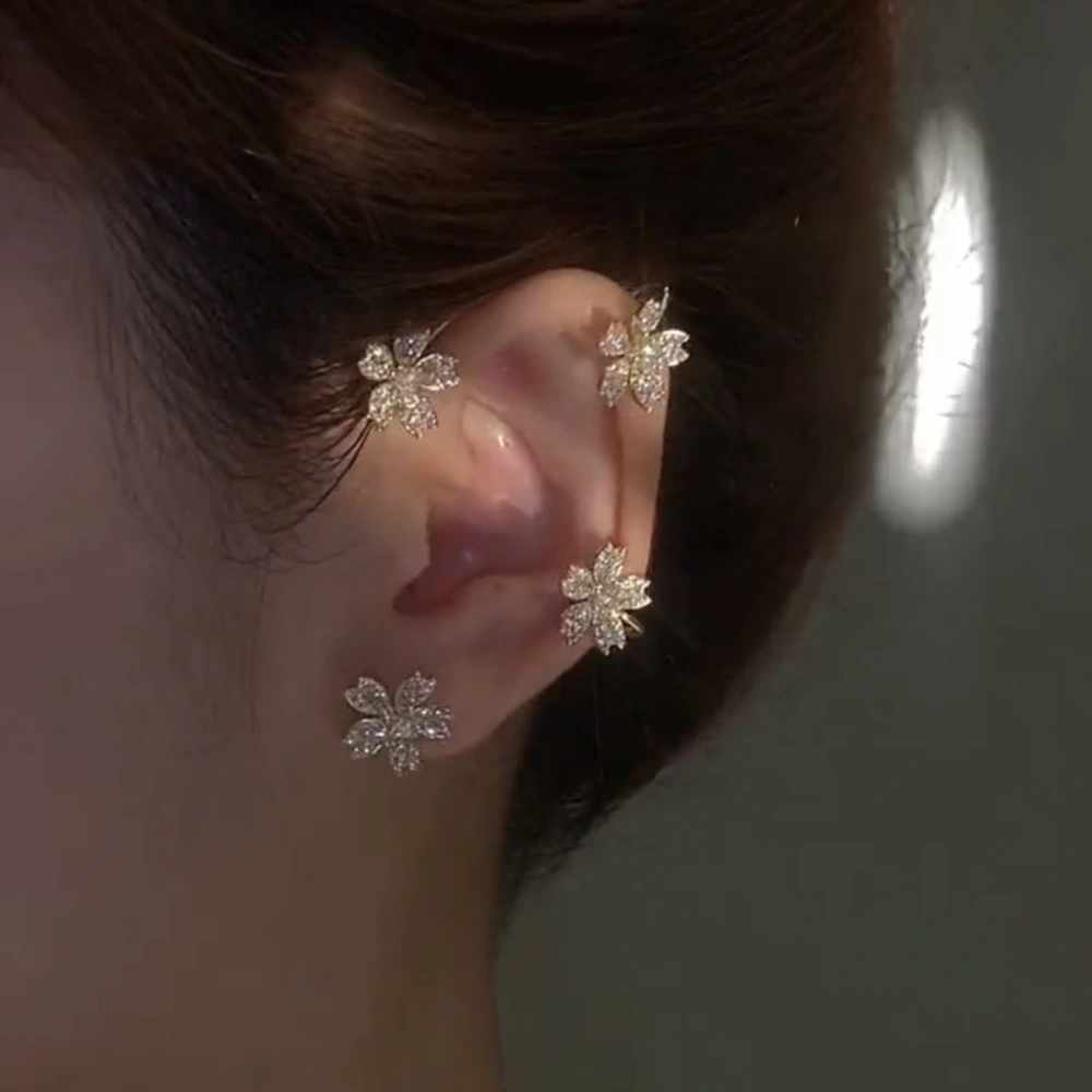 Luxurious Flower Ear Hook One-piece Temperament Earrings