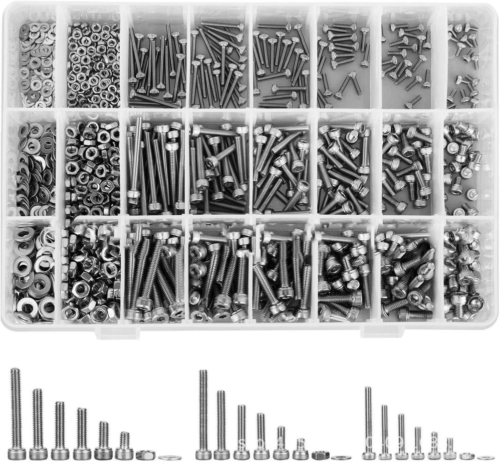 M2M4 304 Stainless Steel Knurled Cup Head Hexagonal Screws And Nuts Set 1080PCS