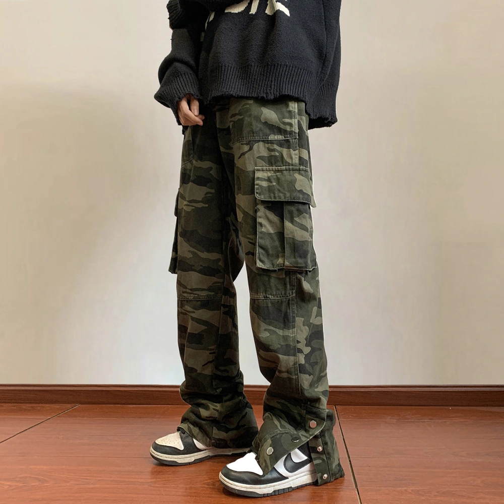 Washed Distressed Camouflage Cargo Pants Men's Vintage