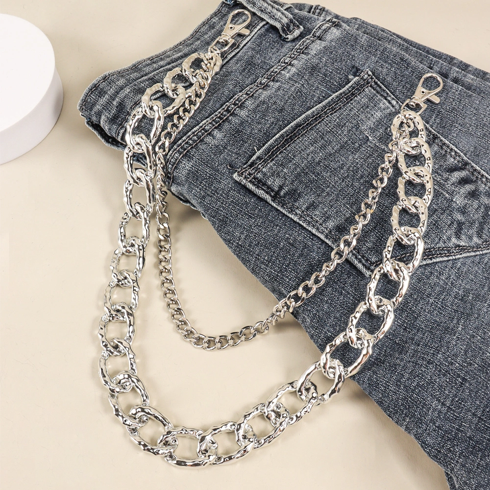 Silver Multi-layer Hollow Pants Chain Personality Design Thick And Thin Chain Simple Fashion With Denim Overalls