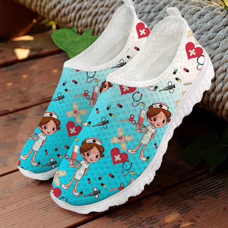 New Sports Casual And Lightweight Men's And Women's Cute Cartoon Nurse Printed Mesh Shoes