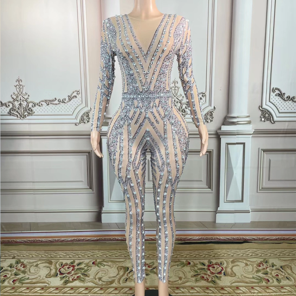 Catwalk Rhinestone Fringed Mesh Stretch Bodysuit