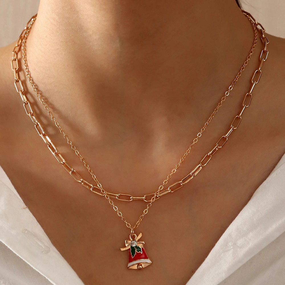 Double-layer Chain Neck Chain Dripping Oil Bell Snowflake