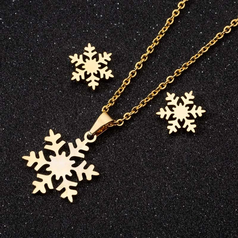 Women's Simple Geometric Snow Flower Earrings Necklace Set Of Three