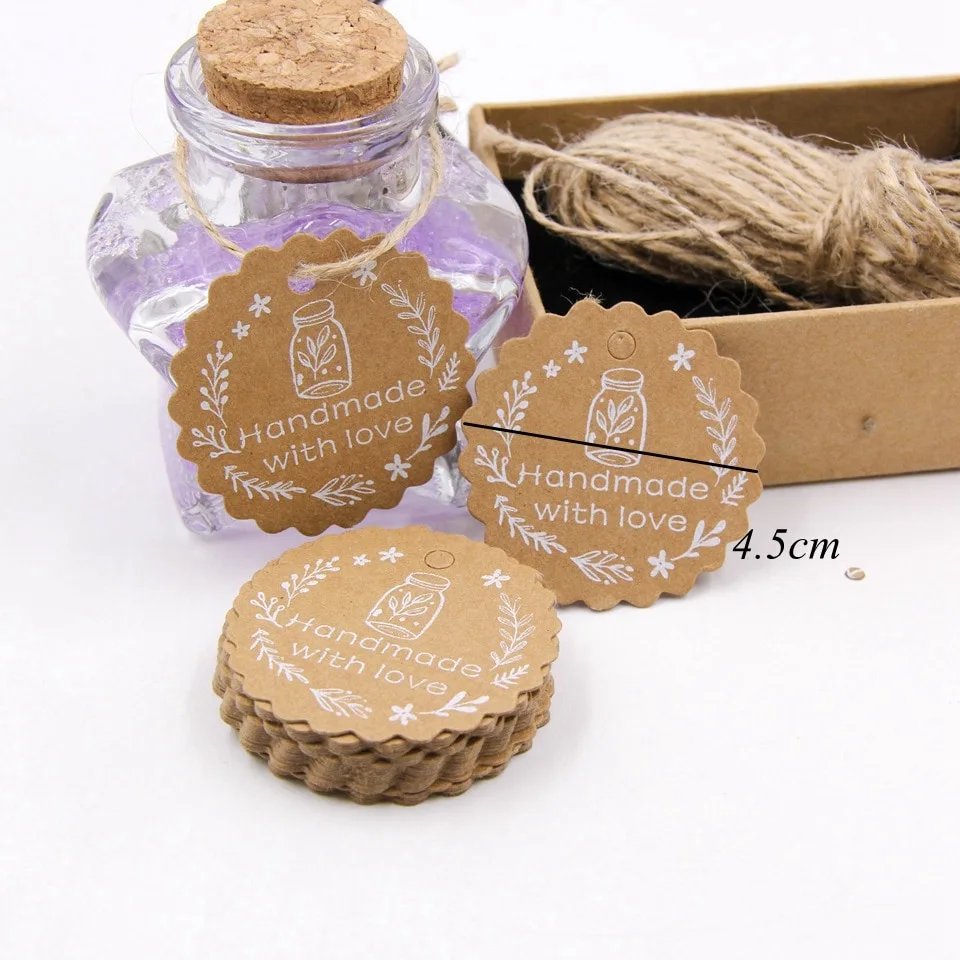 New Lace Garland Kraft Paper Round Tag Handmade With Love Gift Baking Packaging Label