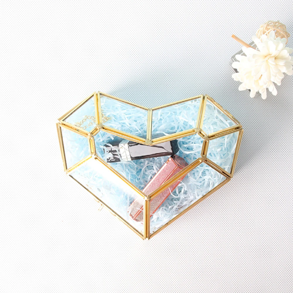 Copper Strip Geometric Glass Flower House Flip-top Decorative Box