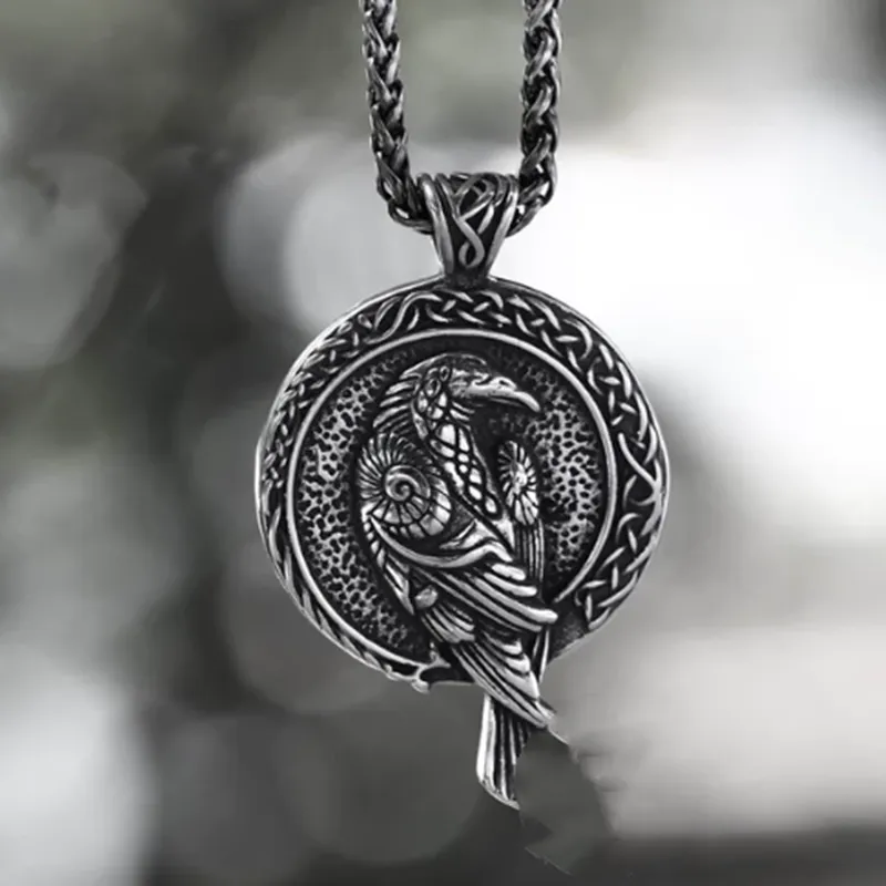 Nordic Amulet Necklace Viking Crow Pendant