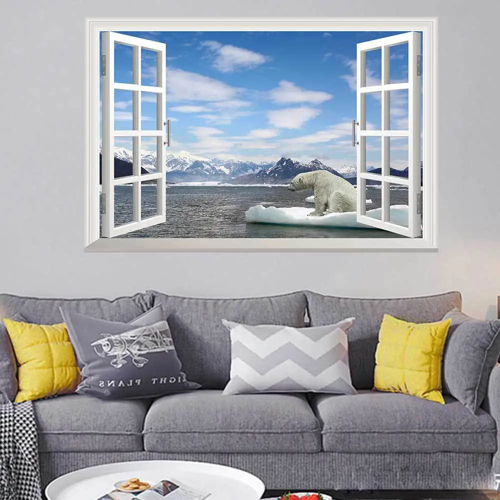 Creative 3D Fake Window Polar Bear Wall Sticker