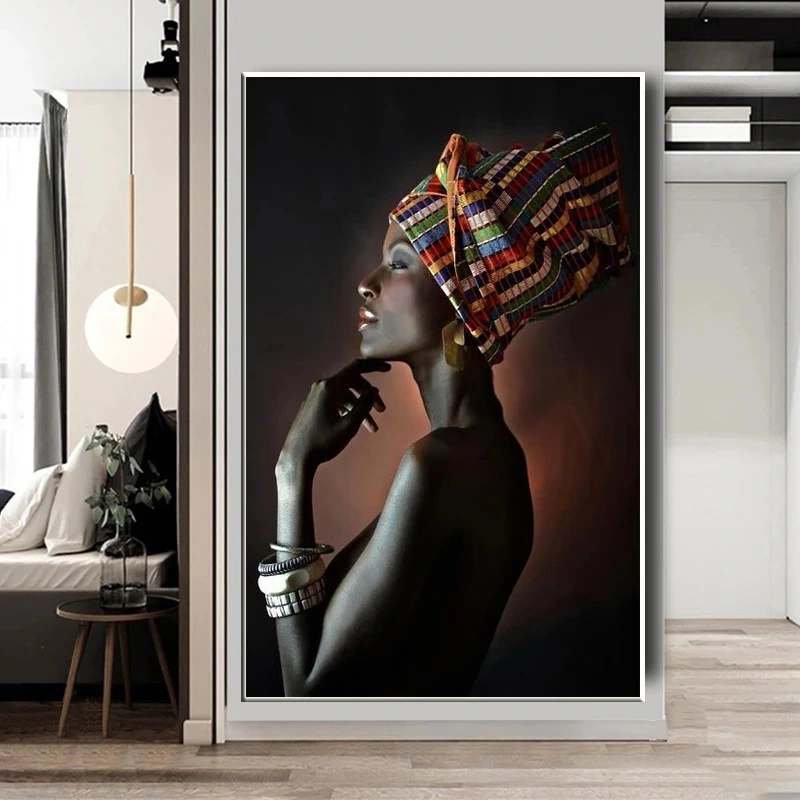 African Art Black Girl Silver Jewelry Canvas Painting Art Poster