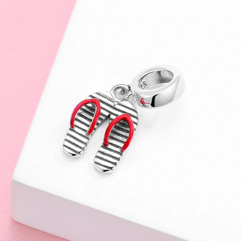 S925 Sterling Silver Beads Creative Slippers Herringbone Slippers Series Beads Pendant Manual DIY Accessories