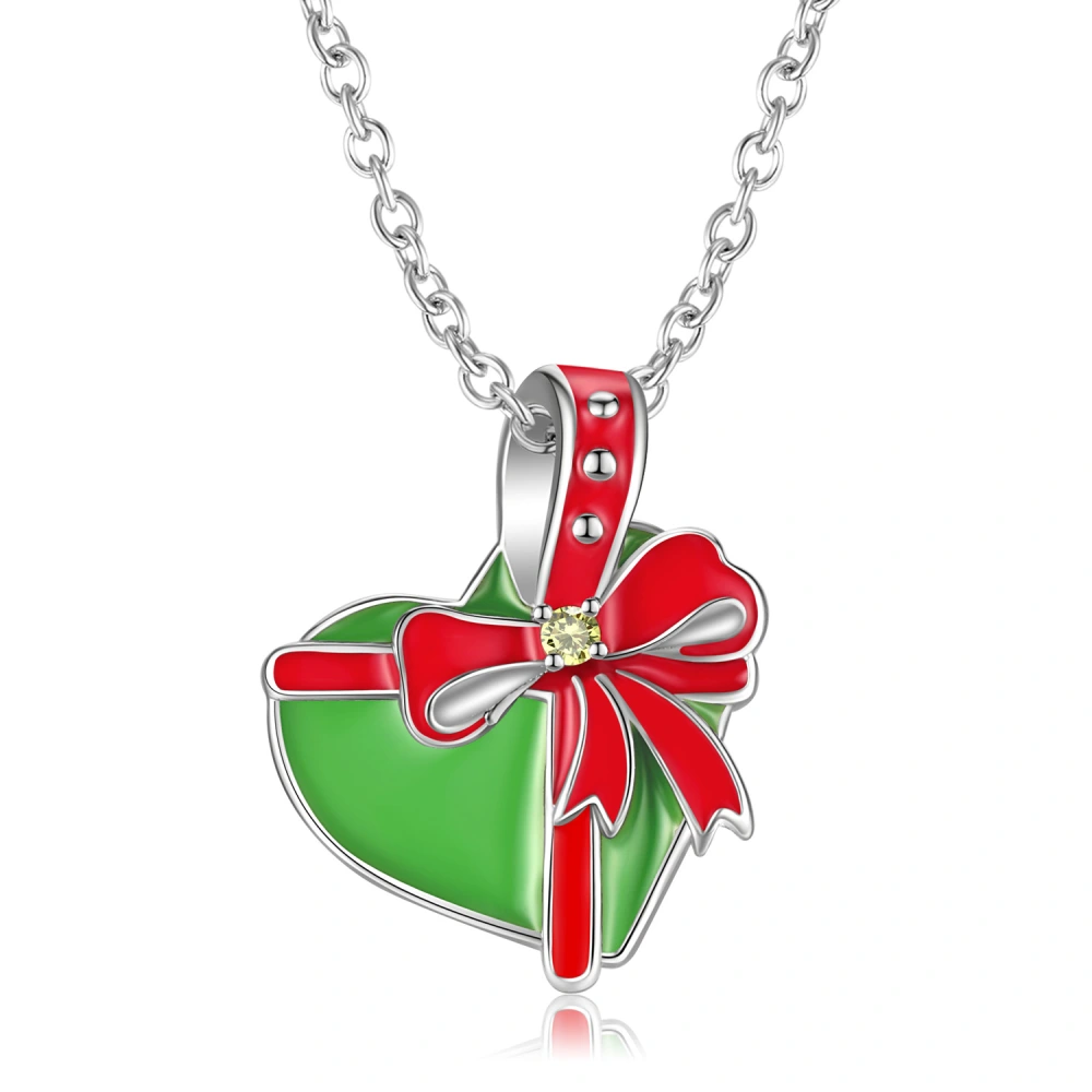 Original Design Heart Bow Pendant S925 Sterling Silver Enamel Necklace