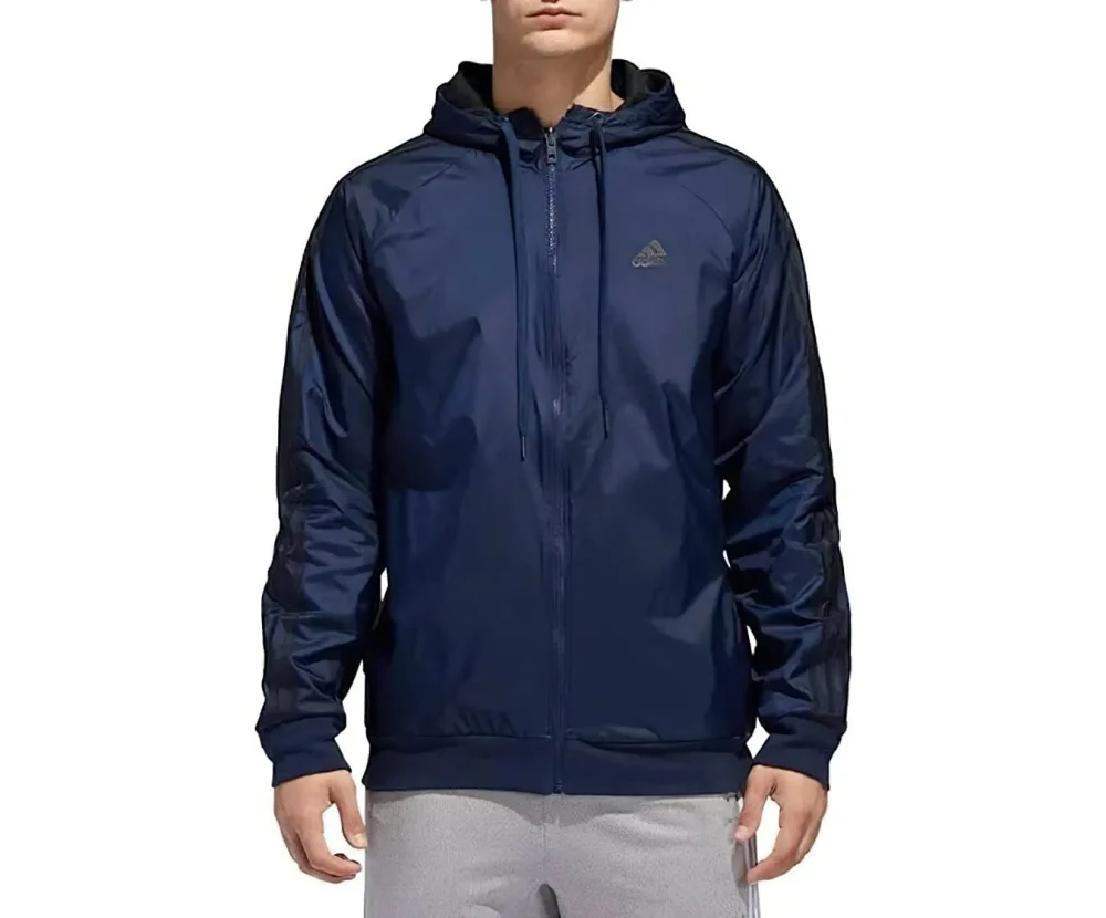 Adidas Men's Reversible Balance 3-Stripes Lightweight Hooded Jacket, Collegiate Navy/Black