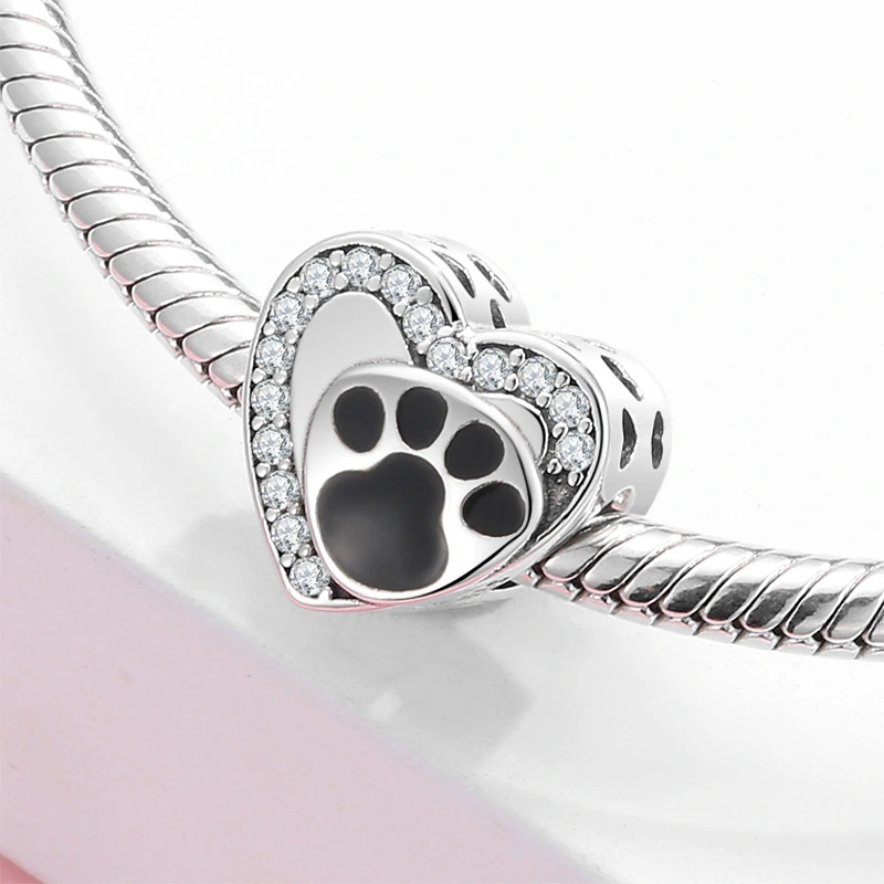 S925 Sterling Silver Beads Cute Dog Element Dog Paw Print Series Beaded Pendant DIY Accessories Loose Beads