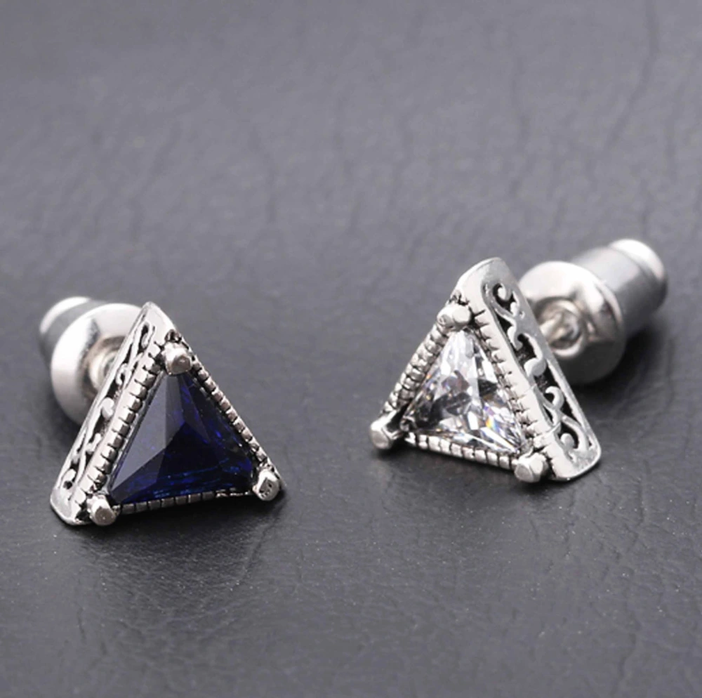 Cooperized Silver Stud Earrings Men's Triangle Diamond