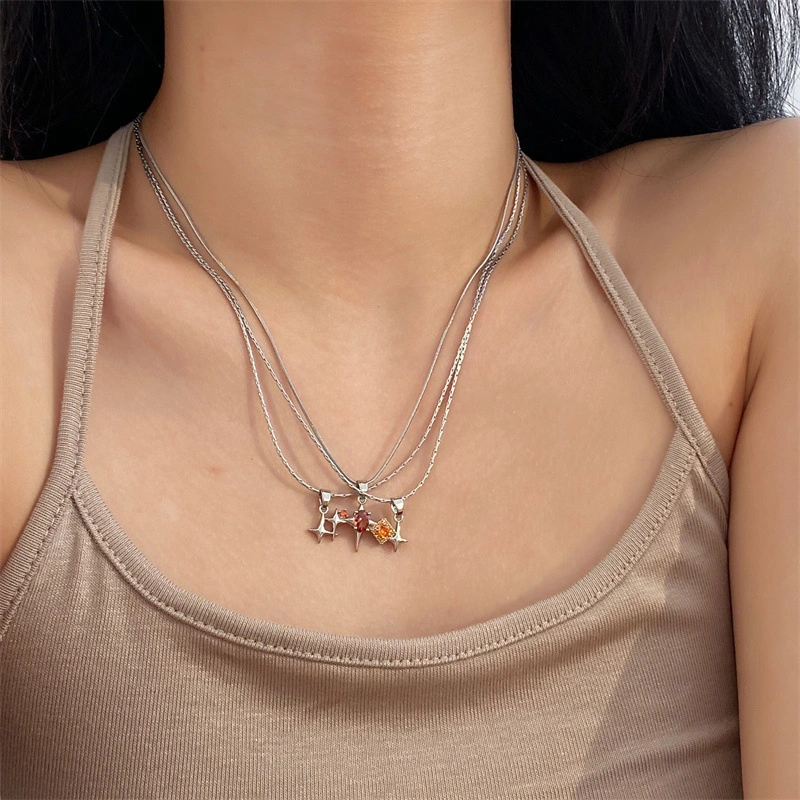 Zircon Awn Star Multi-layer Design Necklace