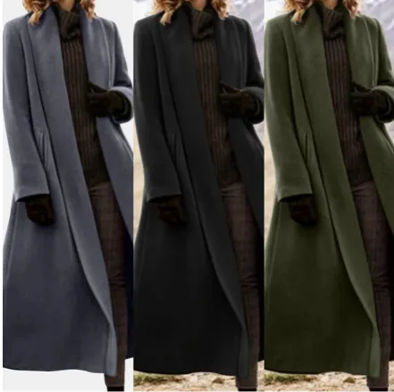 Solid Long Loose Cardigan Woolen Coat