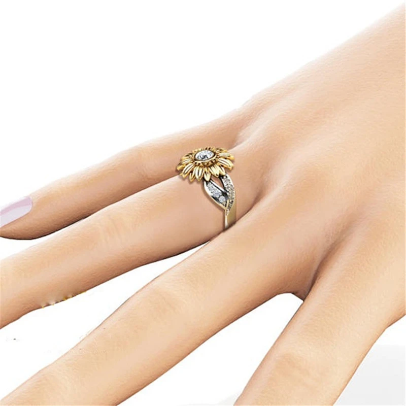 18K Gold-plated Chrysanthemum Sunflower Color Separation Ring