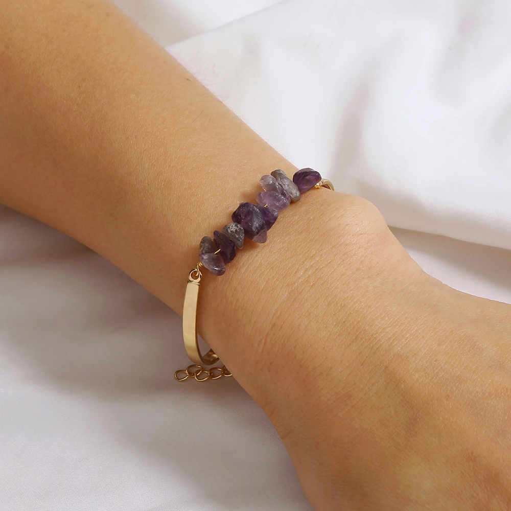 Alloy Crescent Light Purple Natural Stone Bracelet