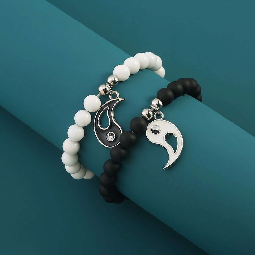 Volcanic Stone Couple Black And White Oil Drop Bracelet