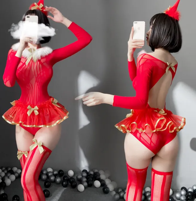 Elk Plush Sexy One-piece Mesh Suit