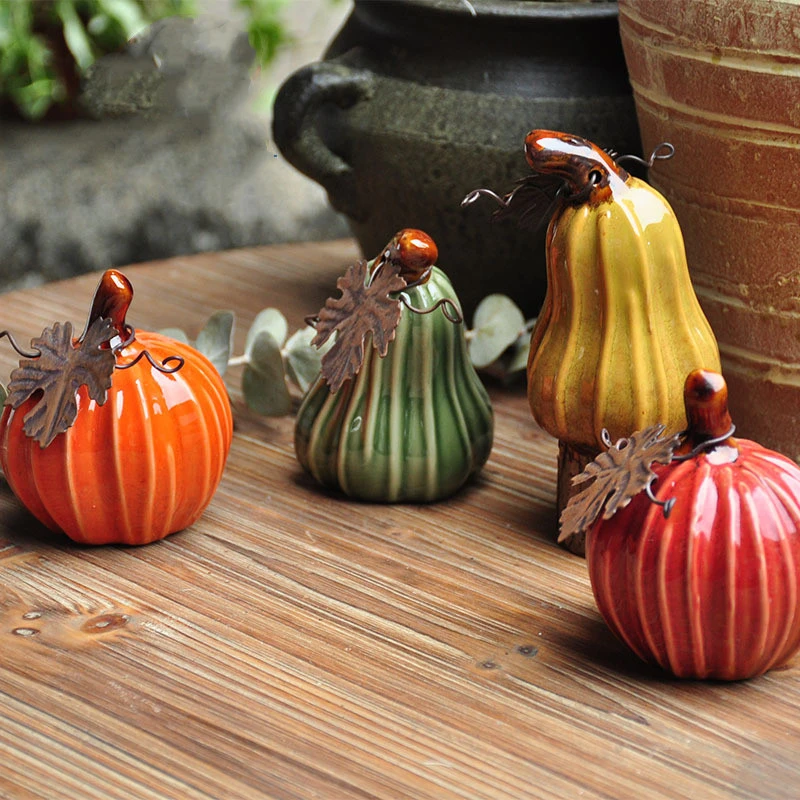 Pumpkin Scene Ceramic Rustic Painted Ornament