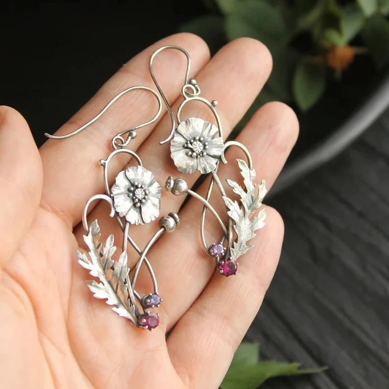 European And American Natural Fashion Silver Earrings Multicolor