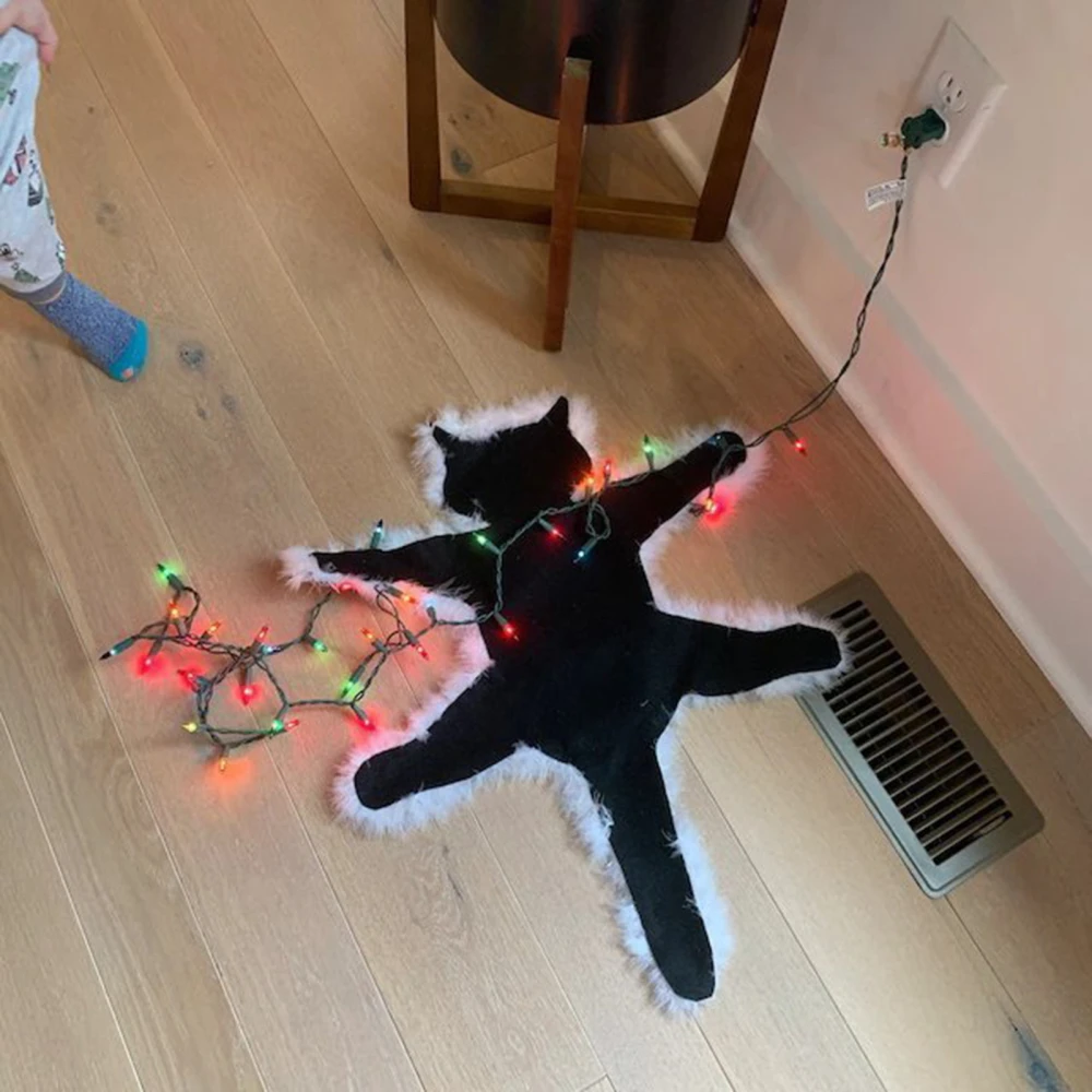 Christmas Cat Fur Decorated Carpet