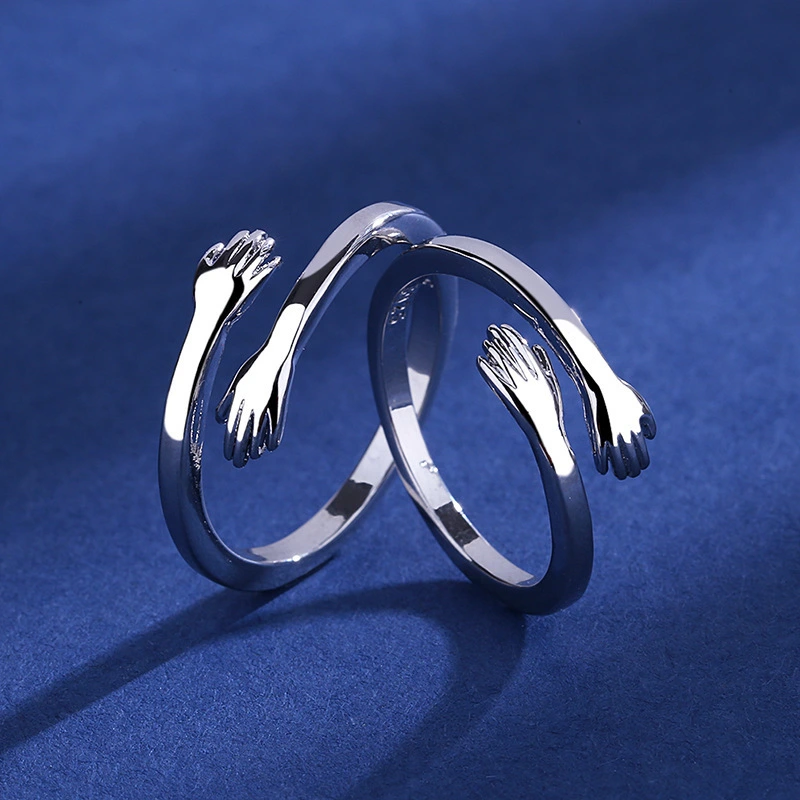 S925 Silver Hug Palm Finger Smooth Exquisite Couple Ring