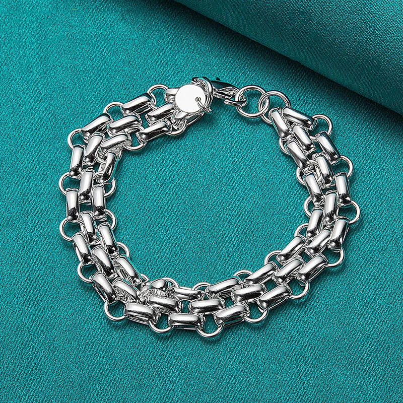 Silver Plated Double Layer Chain Checker Button Bracelet Female