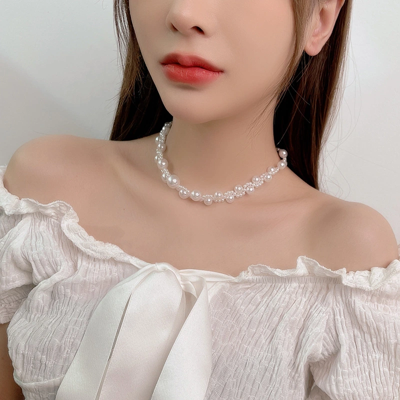 Japan And South Korea Hand-woven Temperament Sweet Pearl Clavicle Chain