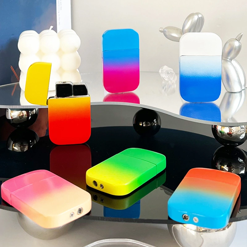 Flame Gradient Colour Fashion Trendy Metal Inflatable Windproof Lighter For Men