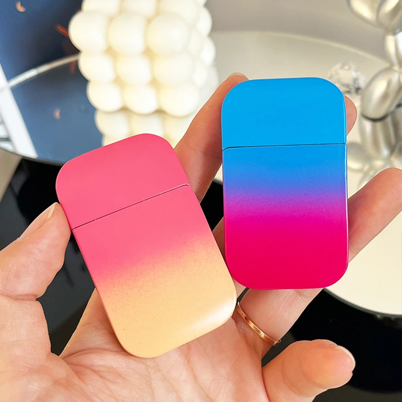 Flame Gradient Colour Fashion Trendy Metal Inflatable Windproof Lighter For Men