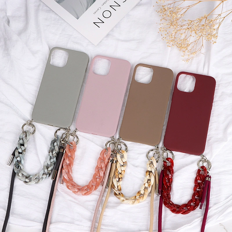 Solid Color Diagonal Double Lanyard Mobile Phone Case