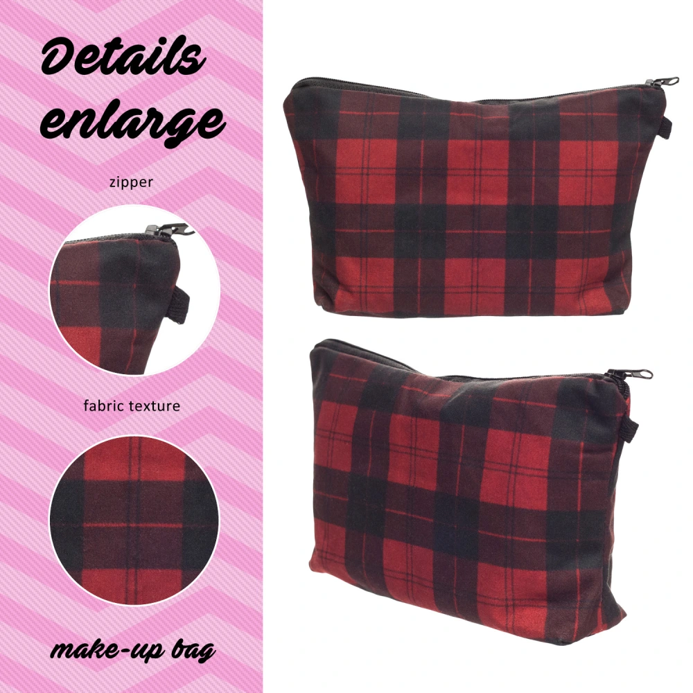 Digital Printing Red And Black Plaid Stripe Cosmetic Bag