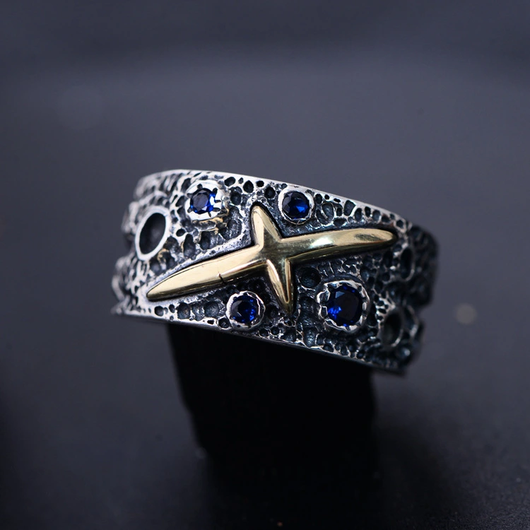 925 Sterling Silver Starry Single Domineering Ring