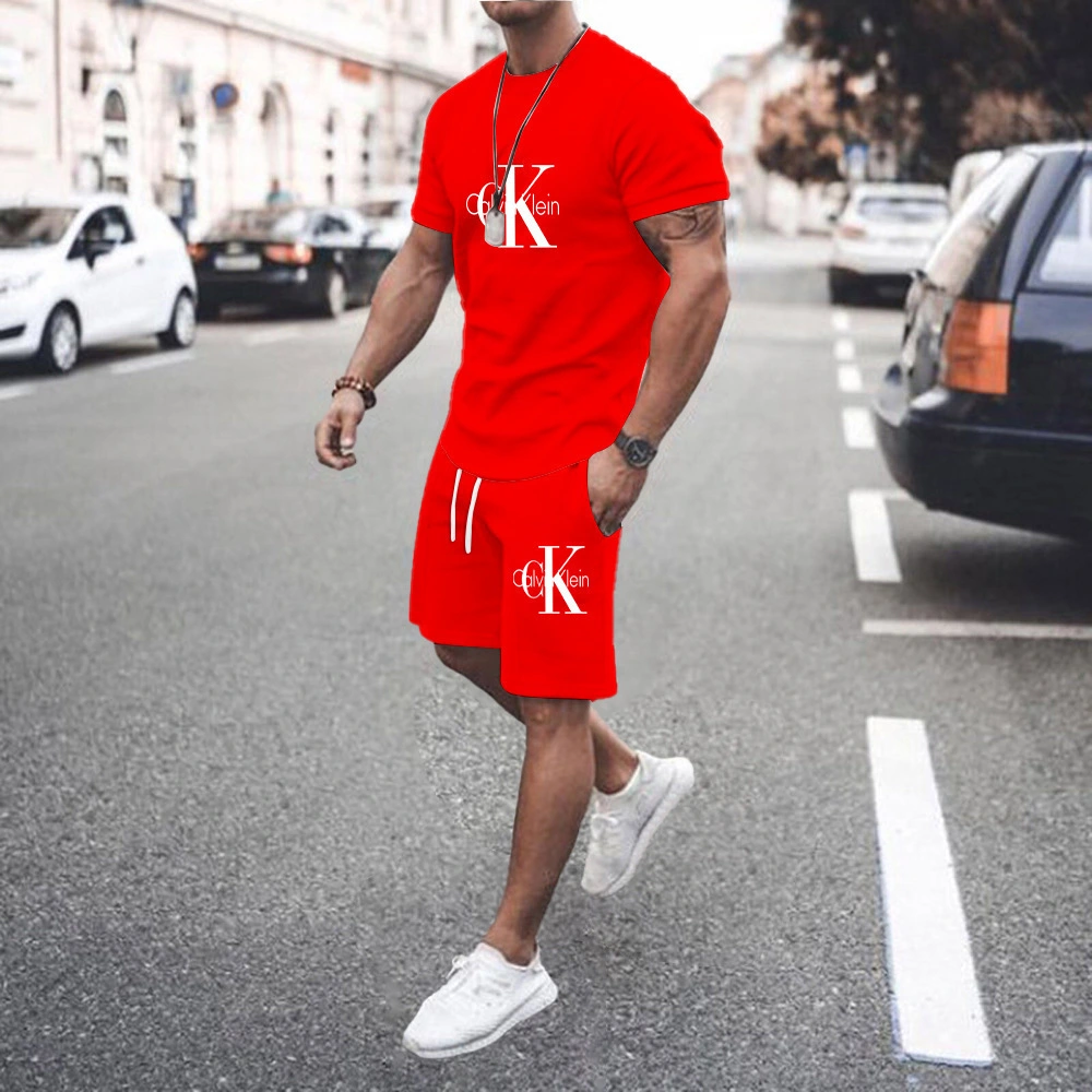 3D Digital Letter Printing T-shirt Shorts Set Men's Top Suit Comfortable Breathable Casual Two-piece Suit