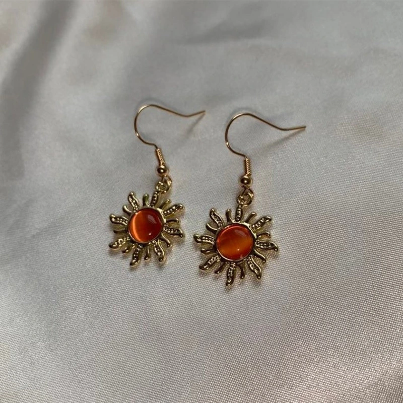 Retro Sunflower Opal And Gold Earrings