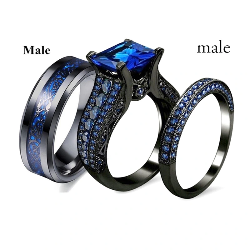 Sequin Black Gold Blue Bottom Popular Gem Couple Ring