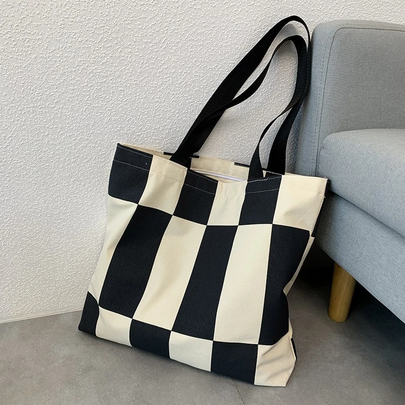 Ins Korean Style With Zip Literary Design Tote Canvas Bag
