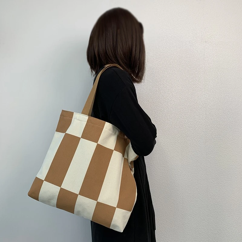 Ins Korean Style With Zip Literary Design Tote Canvas Bag