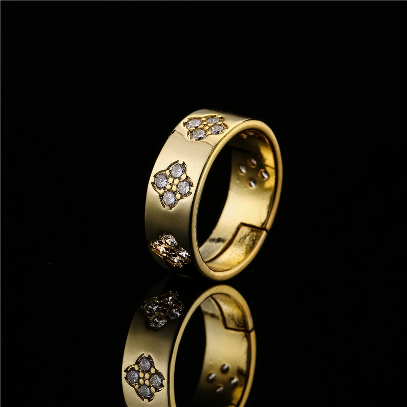 Brass Micro-gold Plated Floral Geometric Ring For Women