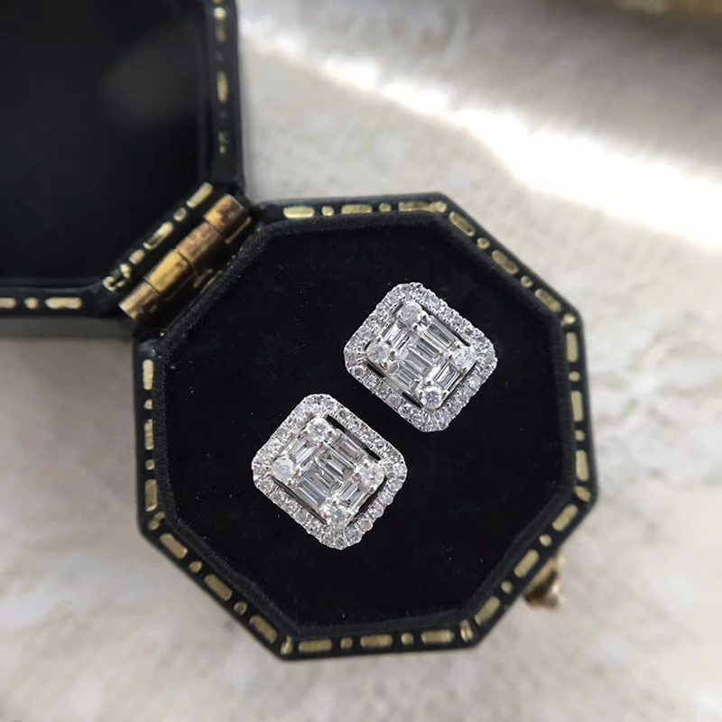Square Full Diamond Plated Platinum Earrings