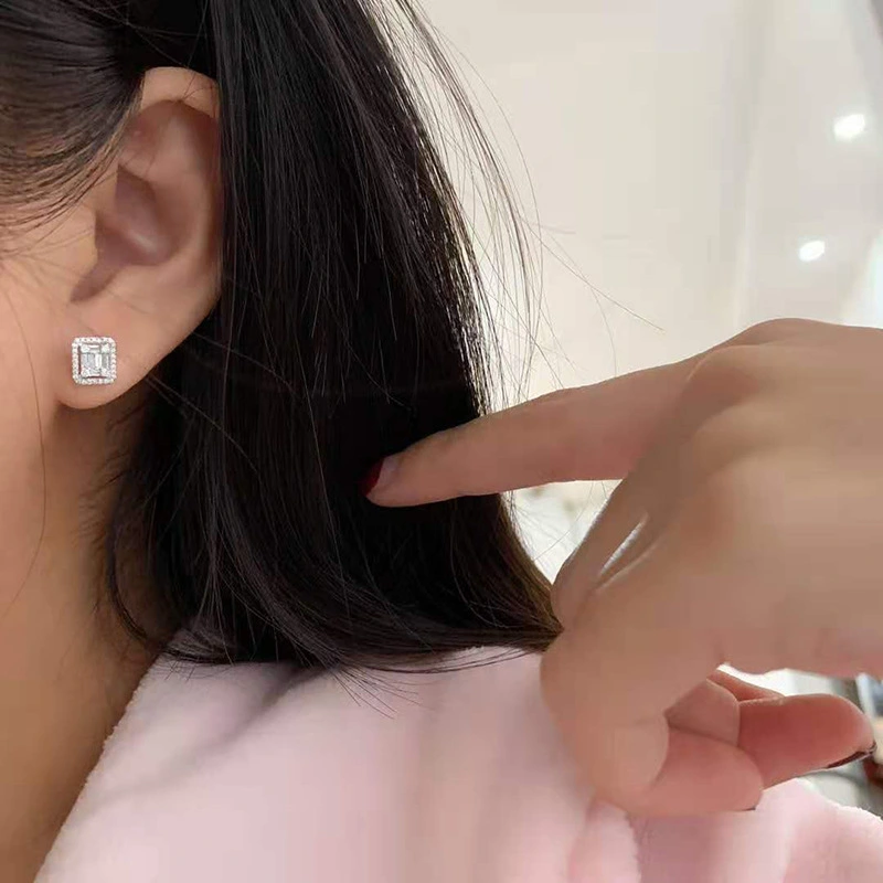 Square Full Diamond Plated Platinum Earrings