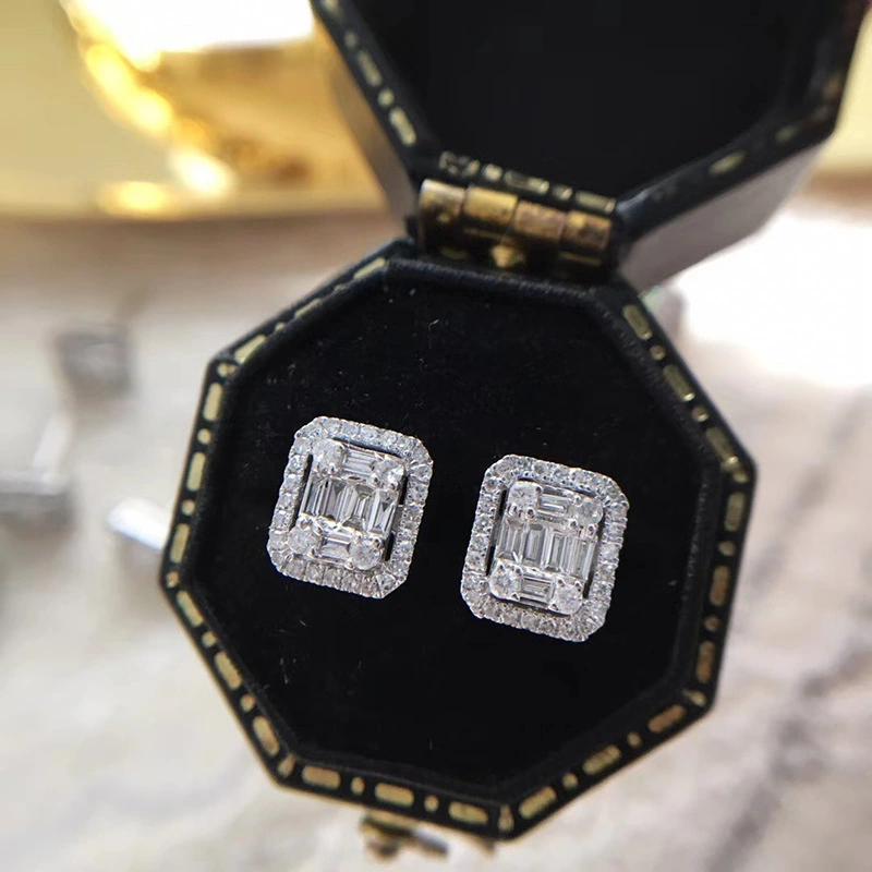 Square Full Diamond Plated Platinum Earrings