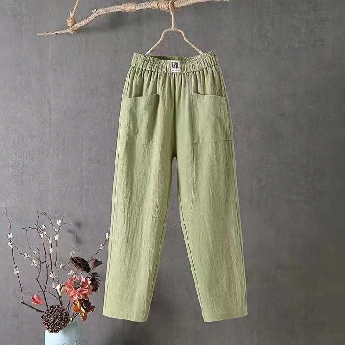 Women's Cotton And Linen Casual Pants Summer Loose Slimming Straight Pants Cropped