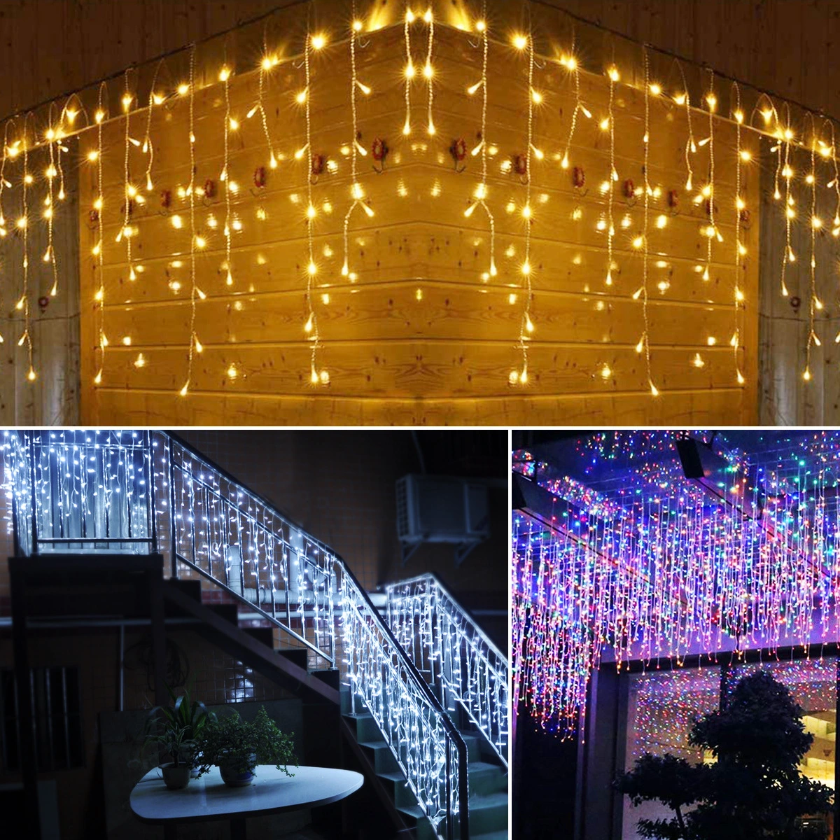 8 Pattern Curtain Lights Starry Waterfall Christmas Lantern Festival Outdoor Garden Light String