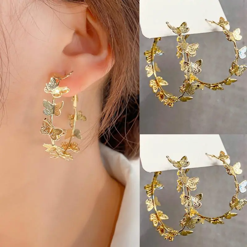 C Earrings Solid Gold Butterfly Earrings