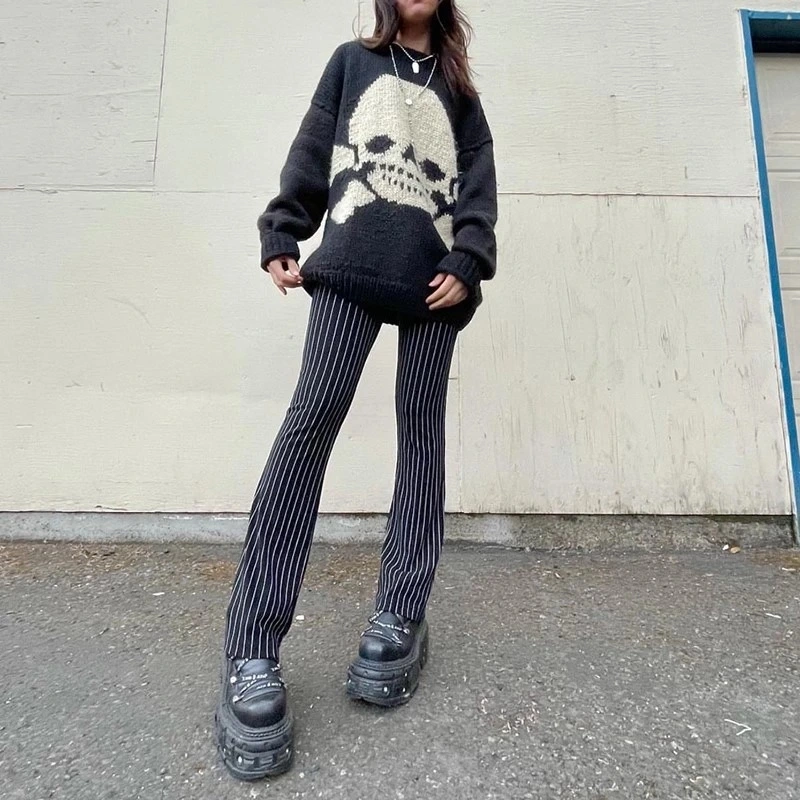Women's Skull Loose Neck Sweater