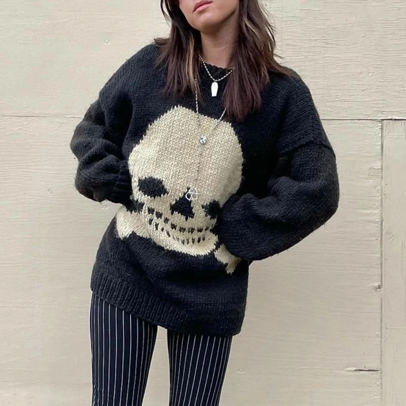 Women's Skull Loose Neck Sweater